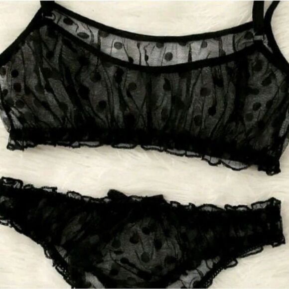 Black Polka Dot Bikini Style Lingerie Set - Picture 11 of 13